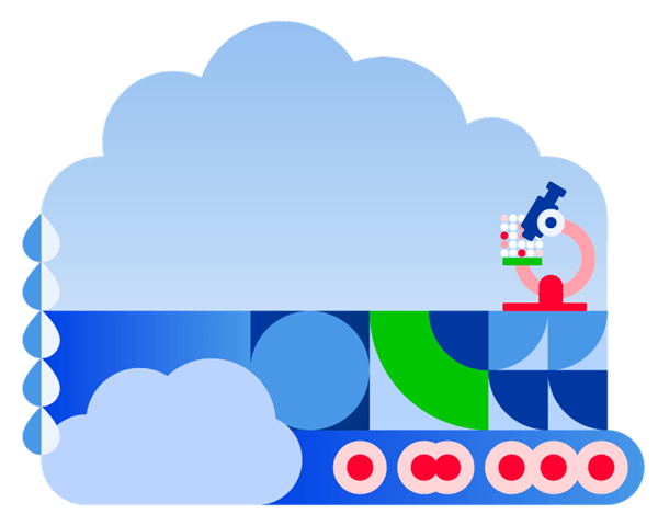 BBG Advacned Therapies brand illustration with microscope